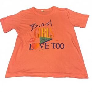Vintage Bad Girls Need Love Too Single Stitch Graphic Tee Neon Coral 90s L